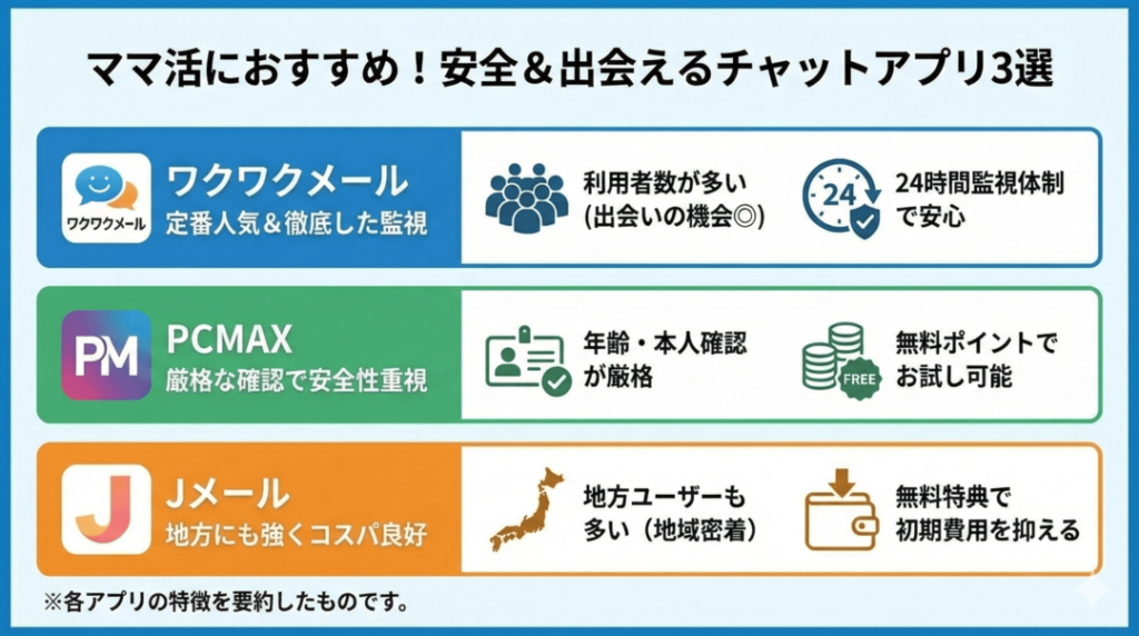 ママ活で人気のチャットアプリおすすめ3選【安全・出会いやすさ重視】